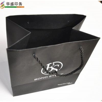 Real factory fashion design custom luxury foil logo matt black paper bag with silver logo