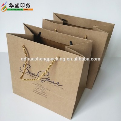 Luxury custom logo print shopping bag with handle brown kraft paper bag