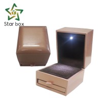 Antique Luxury LED light ring box, Glossy Lacquered wooden ring box with small drawer