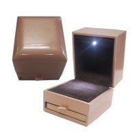 Fancy design LED light ring box piano champagne wooden wedding ring box gift jewelry storage box